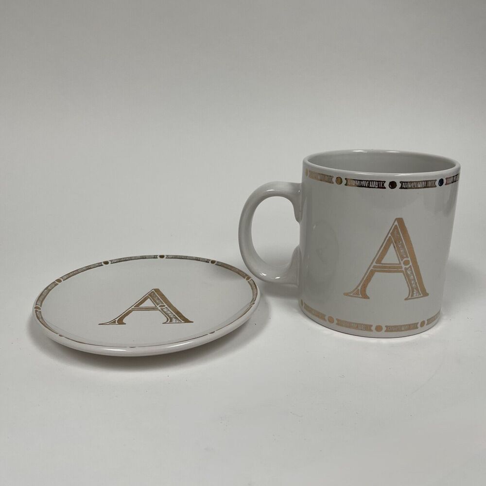 Signature Housewares Incorporated Vintage 2015 White Gold Cup Saucer "A" Initial